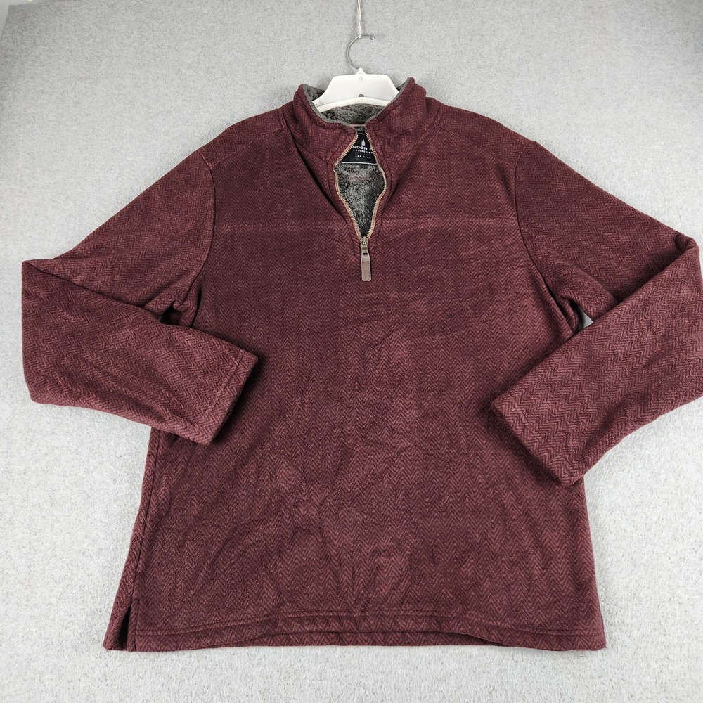 London Fog Sweatshirt Mens Large Maroon Herringbone Fleece Lined Quarter Zip